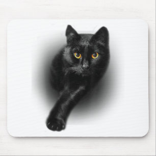 Mousepad Gatos de T-Shirt de Olhos Amarelos de Gato Negro
