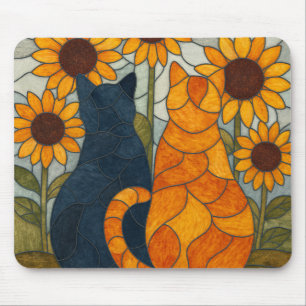 Mousepad Gatos de Vidro Colorido e Design de Arte de Girass