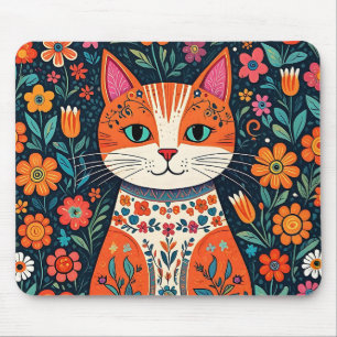 Mousepad Gatos e Flores de Arte Folical Whimsical