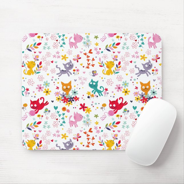 Mousepad Gatos e Flores de Corte (Com mouse)