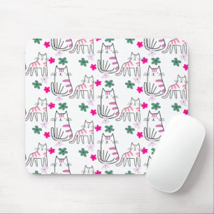 Mousepad Gatos e flores em branco