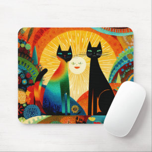 Mousepad Gatos em um fundo brilhante e colorido,