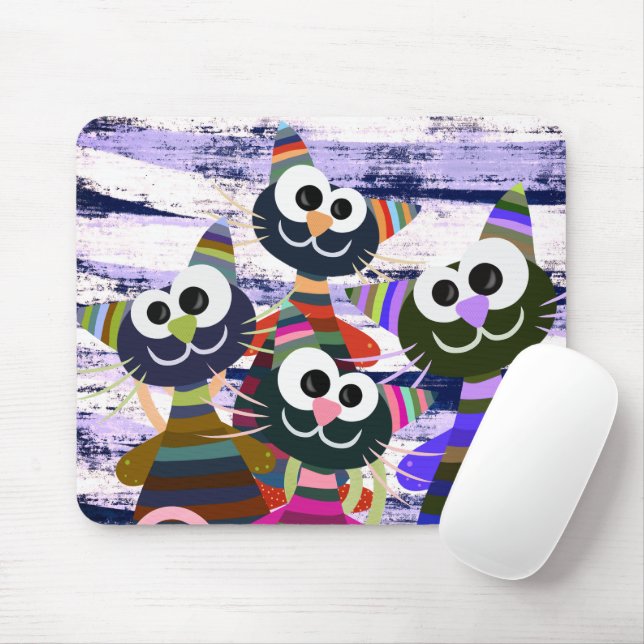 Mousepad Gatos engraçados coloridos (Com mouse)