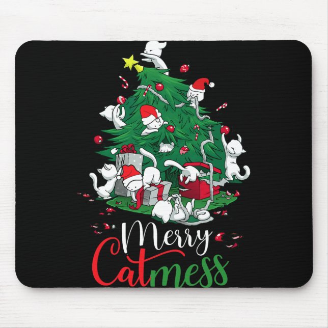 Mousepad Gatos Engraçados Feliz de Árvore de Natal (Frente)