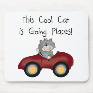 Mousepad Gatos indo para lugares de carro vermelho camiseta