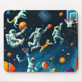 Mousepad Gatos Jogando Basquete no Espaço com Astronautas