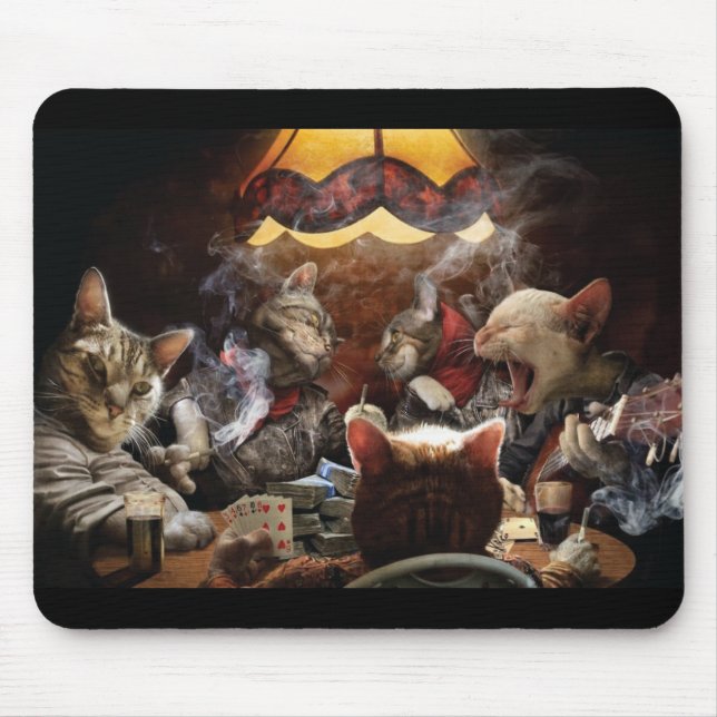 Mousepad Gatos jogando travesseiro decorativo de pôquer (Frente)