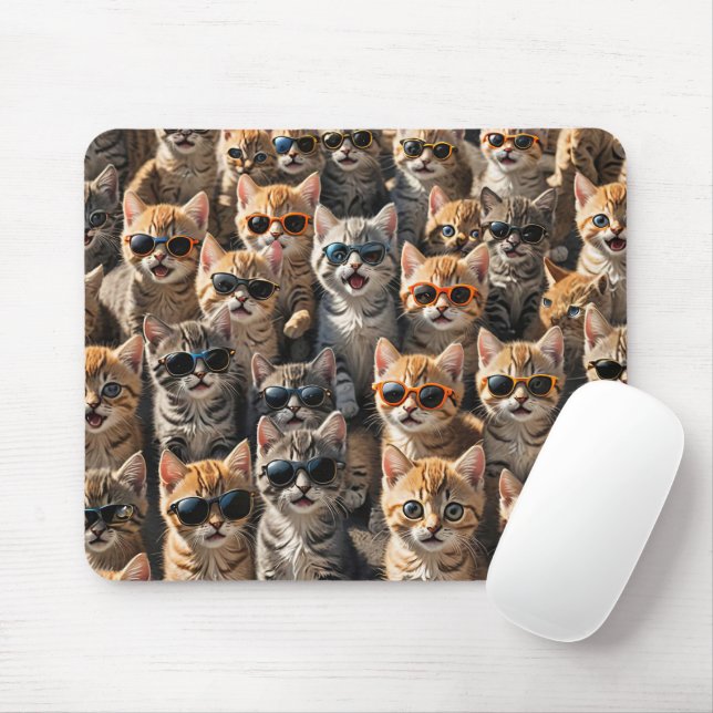 Mousepad Gatos legal Vestindo óculos escuros (Com mouse)