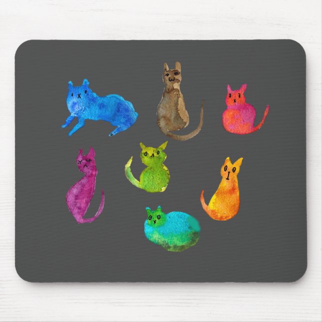 Mousepad Gatos loucos coloridos em aquarela (Frente)