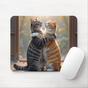 Mousepad Gatos Malhados Abraçando-se em Entrada Ensolarada