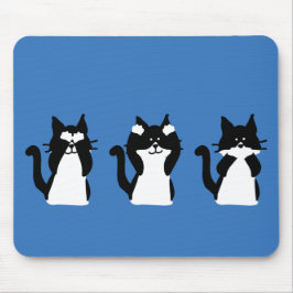 Mousepad Gatos Preto e Branco | Três Gatinhos Sábios