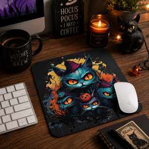 Mousepad Gatos Pretos Assustadores de Halloween Arte Gótica