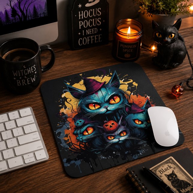 Mousepad Gatos Pretos Assustadores de Halloween Arte Gótica (Criador carregado)