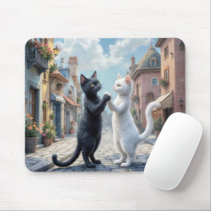 Mousepad Gatos Pretos e Brancos Dançam Em Cobblestone