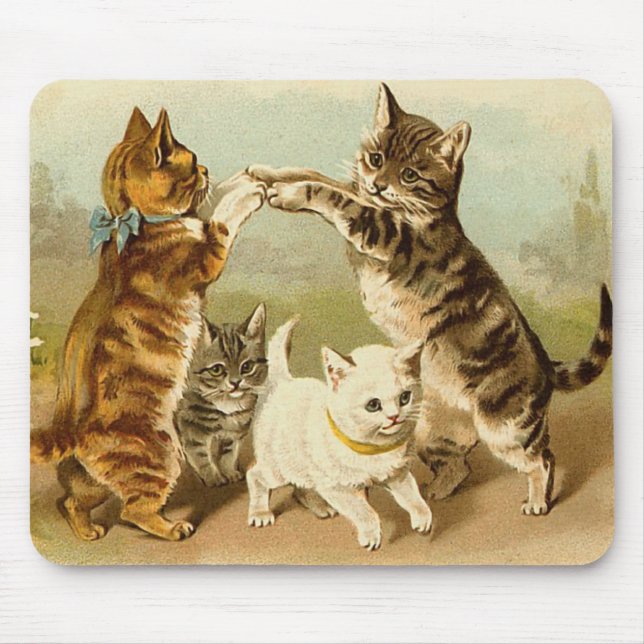 Mousepad Gatos que jogam a ilustração do vintage (Frente)