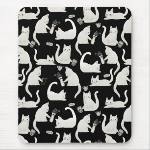 Mousepad Gatos ruins batendo as coisas, Gatos brancos em pr