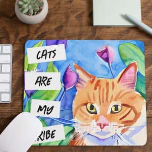 Mousepad Gatos são Minha Tribo   Gato Laranja e Flores