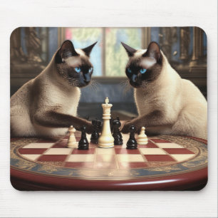 Mousepad Gatos Siameses Jogando Xadrez