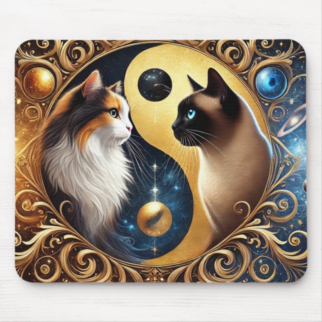 Mousepad Gatos Simbolizando Equilíbrio com um Yin Yang (Frente)
