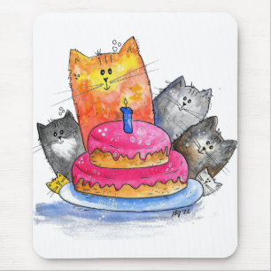 Mousepad Gatos Whimsso com Bolo de Aniversário
