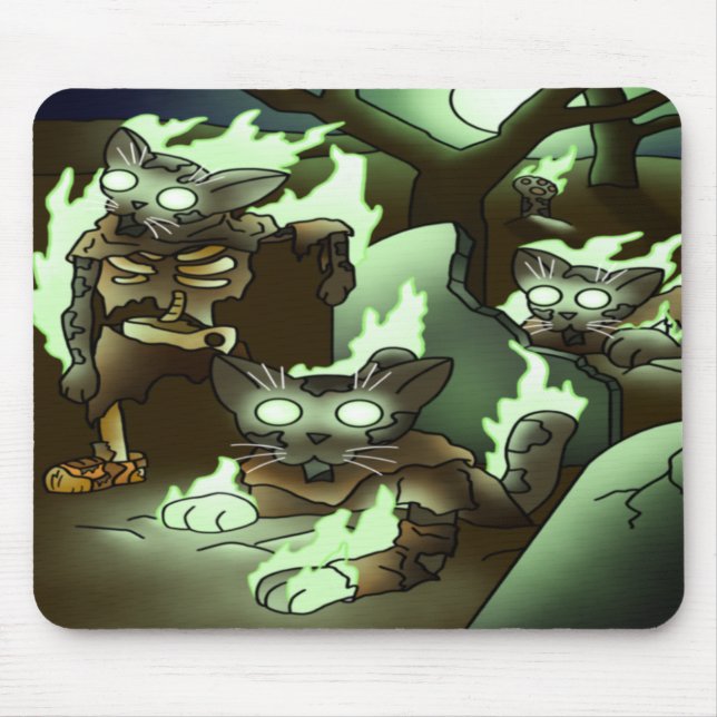 Mousepad Gatos Zombie do Halloween (Frente)