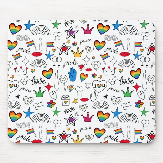 Mousepad Gay Pride Doodle Pattern (Frente)