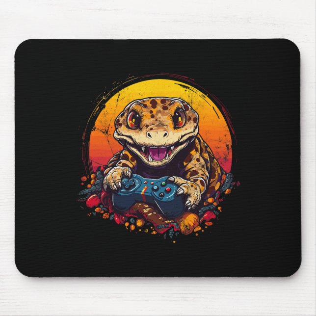Mousepad Gecko Jogando Vídeo Jogo Lizard &amp; Répteis Gam (Frente)