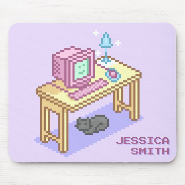 Mousepad Geeky Girly Purple Pixel Art Nome do Computador (Frente)