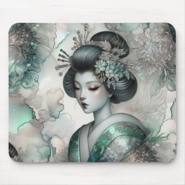 Mousepad Géisha em Série de Design Verde #2 (Frente)