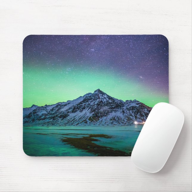 Mousepad Gelo e neve | Aurora Borealis Via Látea Islândia (Com mouse)