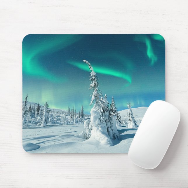 Mousepad Gelo e neve | Luzes Nortes, Lapónia, Finlândia (Com mouse)