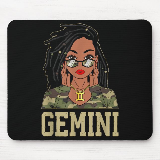 Mousepad Gemini Loc'd Hair Sy Black Woman Camo Melanin Girl (Frente)