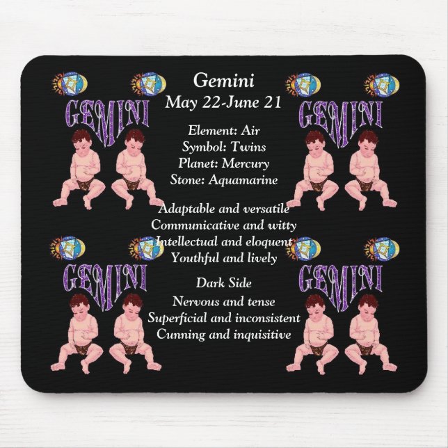 Mousepad Gemini - Sinal de Nascimento Zodiac - Pad do Mouse (Frente)
