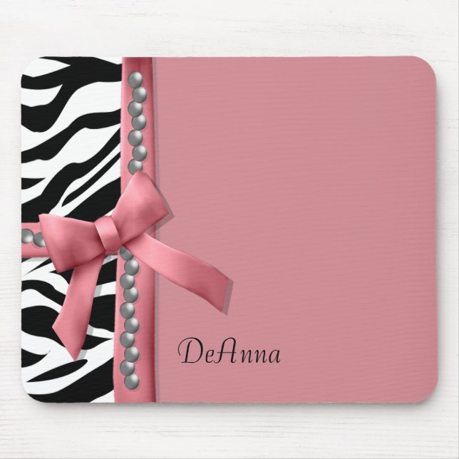 Mousepad Gems Zebra Rosa E Branca (Frente)