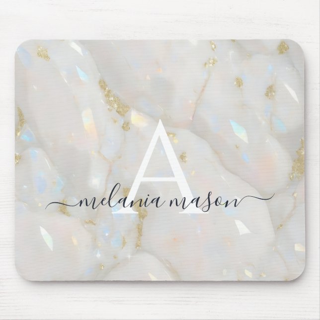 Mousepad Gemstone Marble Monograma de Gemstone Dourado Chic (Frente)