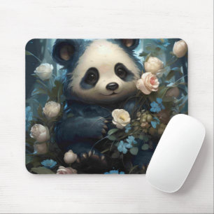 Mousepad Gentil Urso Panda Entre Rosas Selvagens