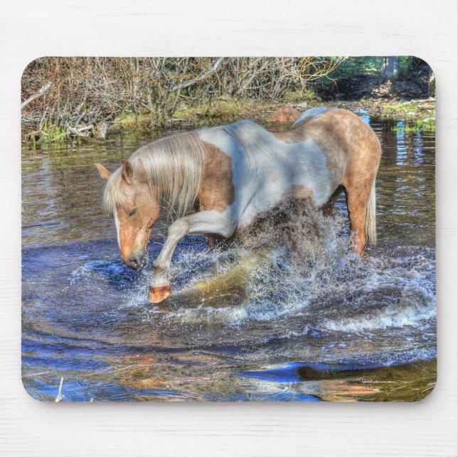 Mousepad Gentle Palomino Pinto Stallion Brincando em Pond (Frente)
