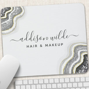 Mousepad Geodo de Ágata Brilhante Preto e Branco Luxe Chic