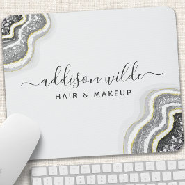 Mousepad Geodo de Ágata Brilho Preto e Branco Luxe Chic