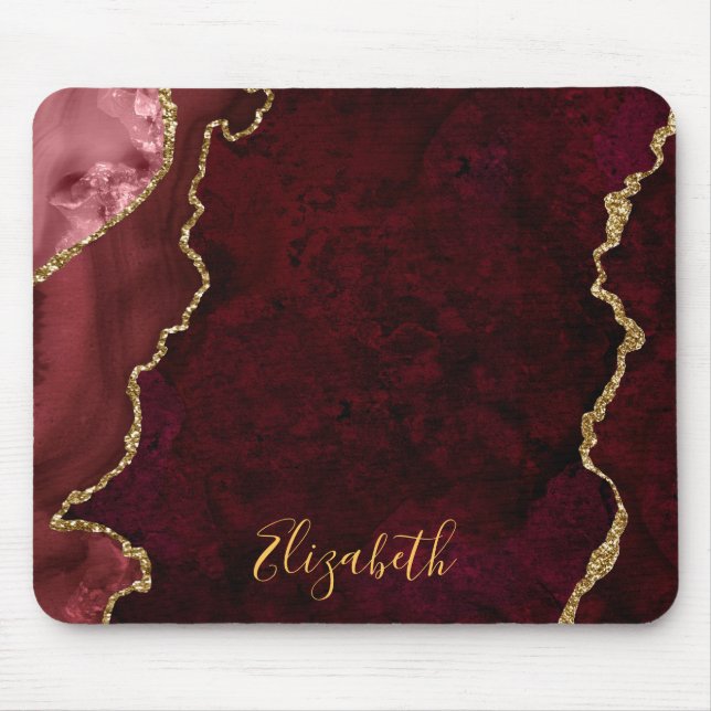Mousepad Geodo de Agato Dourado de Marble Burgundy (Frente)