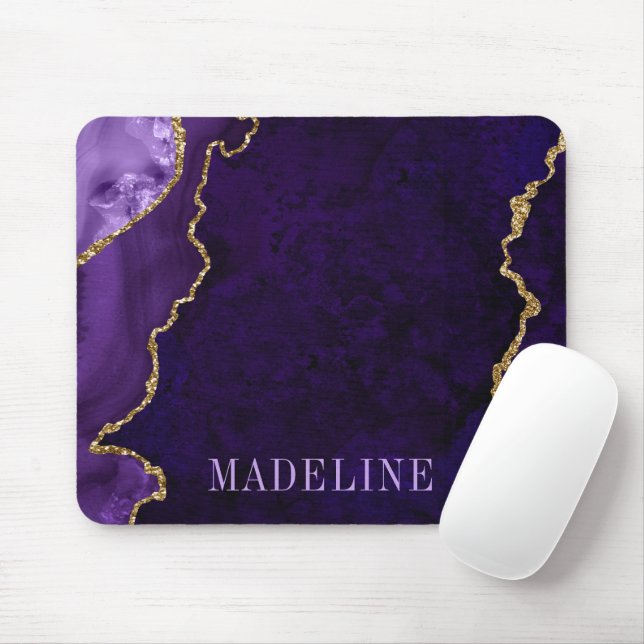 Mousepad Geodo mármico roxo, moderno e faseável, de aquarel (Com mouse)
