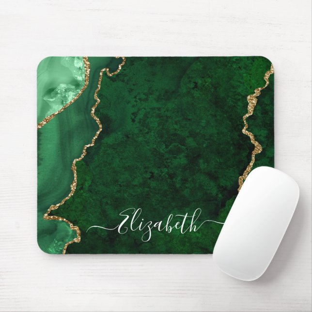 Mousepad Geodo Verde Marble Elegante Moderno Dourado (Com mouse)