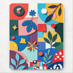Mousepad Geometria Botânica Vibrante em Corte de Papel Cama