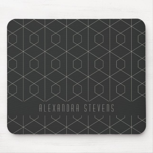Mousepad Geometria Linear Art Deco Preto Branco Personaliza (Frente)