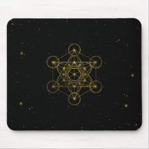 Mousepad Geometria Sagrada do Cubo do Metatrão Preto e Ouro