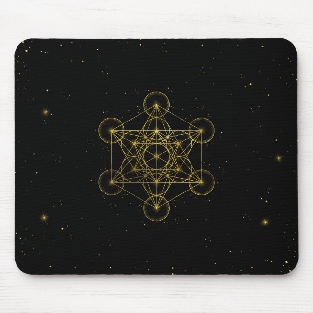 Mousepad Geometria Sagrada do Cubo do Metatrão Preto e Ouro (Frente)