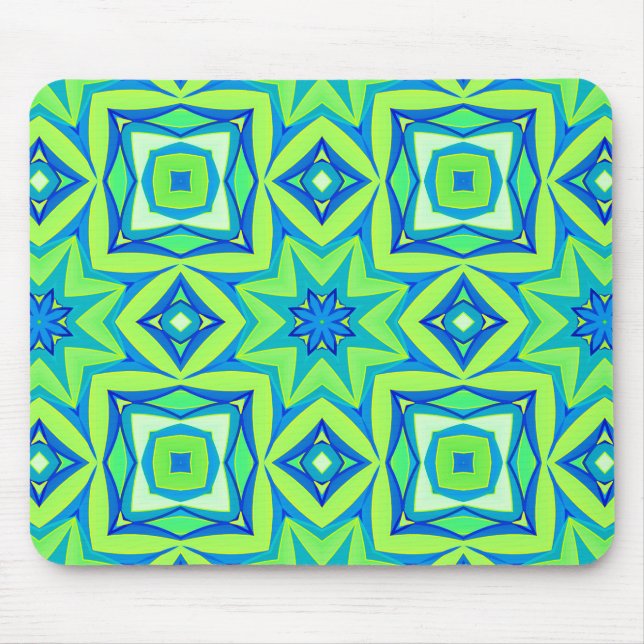 Mousepad Geométrico abstrato Star - Verde limão e Azul (Frente)
