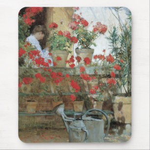 Mousepad Gerânios por Childe Hassam, Impressionismo Vintage
