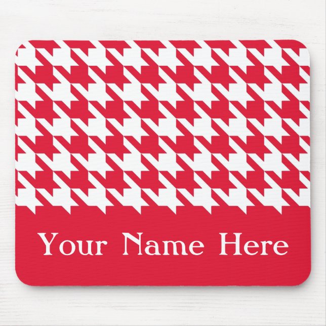 Mousepad Geranium Elegant Houndstooth com nome personalizad (Frente)