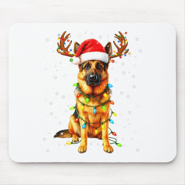 Mousepad German Shepherd Christmas Tree Lights Pajama Dog L (Frente)